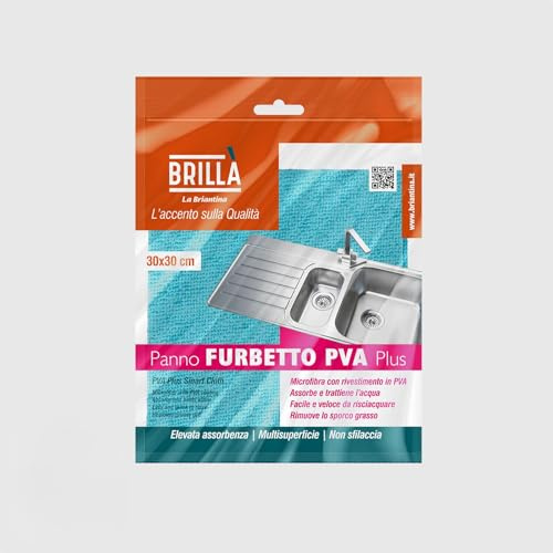 La Briantina Mikrofasertuch Furbetto PVA Plus – Reinigung und Trocknen von Arbeitsplatten, 30 x 30 cm, hellblau – sanft zu Stahl, Spiegel und Glas, sehr saugfähig und streifenfrei