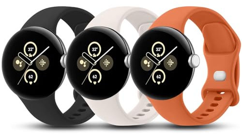 Tobfit 3 cinturini per Google Pixel Watch 2/3 41 mm, silicone, nero/starlight/arancione, L, Sport Loop, unisex, impermeabile, traspirante, morbido, resistente al sudore