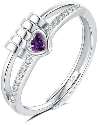 HEEYA Anxiety Ring für Damen Silber 925 Herzring mit Zirkonia Angst Ringe Offen Verstellbar Anti Stress Ring mit Perlen Spinner Fidget Ringe Frauen Hypoallergen Stimmungsring gegen Stress Unisex-Lila