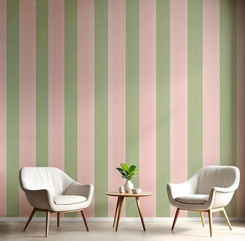 Fototapete 3D Effekt Tapete, Mode Goldener Mond Rosa GrüNe Streifen Tapeten Seidetapete Wandbilder, Schlafzimmer Wanddeko Wohnzimmer 150×105 CM (W×H) Tapete Wanddeko Wandbilder