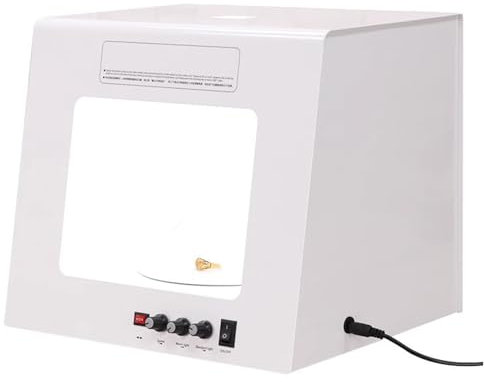 Vituord Light Box per Foto di Gioielli con Piatto Girevole Elettrico, Softbox Dimmerabile per Fotografia, con Piatto Girevole Rotante, Sfondo Nero Rimovibile