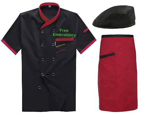 Dobraya Maßgeschneiderte Kochjacke Kurzärmelige Kochjacke Für Herren Personalisierte Küchenchefuniform Set Aus Kochschürze Und -Mütze