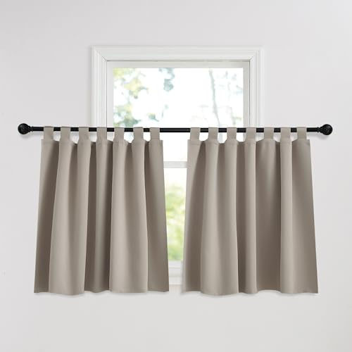 PONY DANCE Gardinen Blickdicht Wohnzimmer Fenstergardinen mit Schlaufen | Schlaufenschal 2er Set H90 x B140 cm, Sandfarben, Sichtschutz, UV-Schutz, Scheibengardinen, Abdunkelnd, Kurz, für Küche