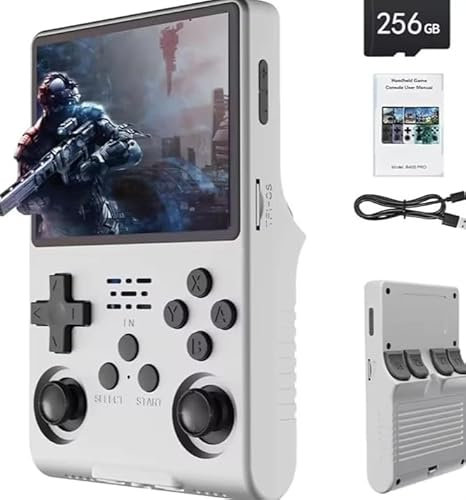 Console de Jeu Portable R40S Pro avec 30000+ Jeux Classiques HD, écran IPS de 3,5 Pouces, 45+ émulateurs, Batterie 3800 mAh, Console vidéo rétro Portable 256 Go, Noir (Blanc)