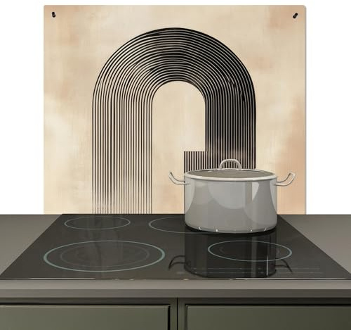 KitchenYeah© Spritzschutz Küchenrückwand Vinyl Küche Deko Wandschutz | 60x52 cm - Wandverkleidung, Cerankochfeld Abdeckung Bogen - Streifen - Minimalistisch - Schwarz