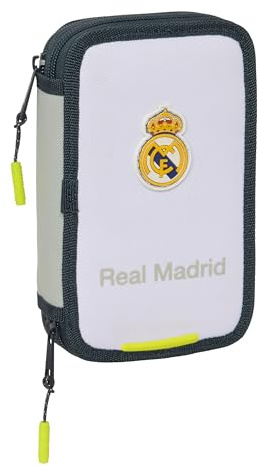 Safta Real Madrid 25/26 Schulmäppchen für Kinder, mit 29 nützlichen Utensilien, ideal für Kinder von 5 bis 14 Jahren, bequem und vielseitig, Qualität und Widerstandsfähigkeit, 12,5 x 4 x 19,5 cm, weiß