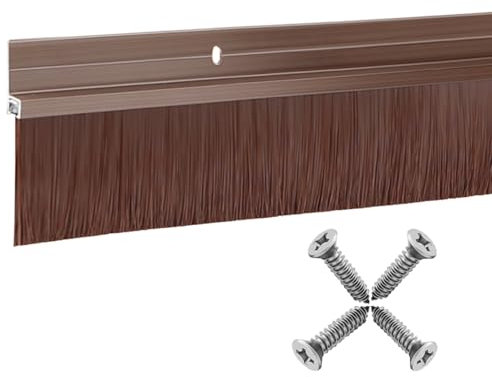 Retsun 2 Sets Extra-Wide Door Brush Seal Strip – 61mm (2.4) Width, 880mm (34.6) Length, Brown Aluminum Frame with Durable PP Bristles, Dustproof & Weatherproof（Brown1.5, 2)
