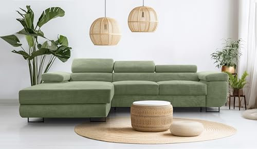 AXLIVING Salbeigrün Cord Couch L Form – Arborio L Wohnlandschaft 280cm
