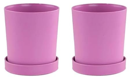 Aoktorkit 2 set di piccoli vasi per piante con sottovaso, 11,2 cm, in plastica, rosa, 11,3 x 12,4 cm, per piante grasse e cactus