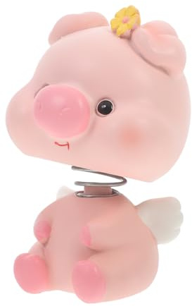 FUNNETOYU Kunstharz und Metall Schweinchen Figur Wackelkopf | Rosa, Glatte Oberfläche, für Fensterbank, Laden und Sammler, als Jahr des Schweins