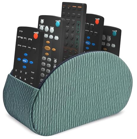QIELIZI Remote Control Holder, PU Leather Remote Caddy Desktop Organizer with 5 Spacious Compartments for TV Remotes/Media Controllers/Office Supplies (1-Wood Green
