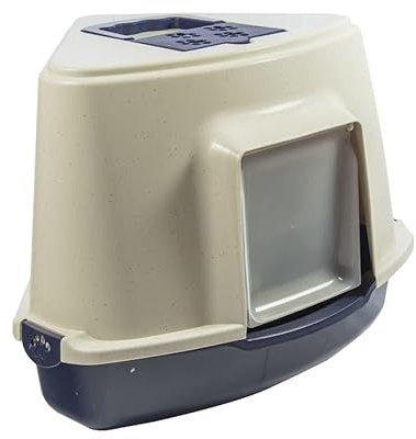 Fakhri Corner Enclosed Cat Litter Tray – Dark Blue, Hooded Covered Box with Filter, Swing Door & Handle, Large Space-Saving Design