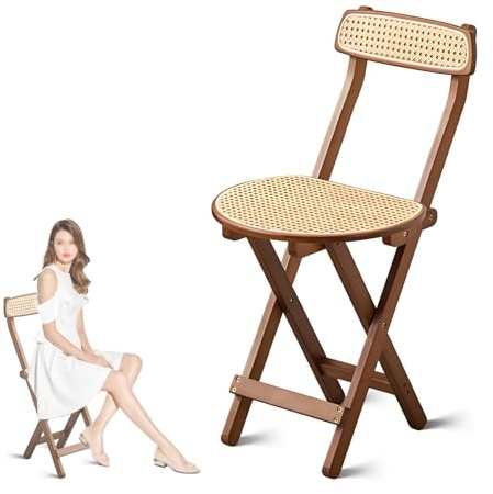 Tabouret Pliant en Bambou avec Dossier, Chaise De Bar Pliable pour Cuisine, Siège en Rotin, Capacité De 220 Lb-Brown-47cm/19in