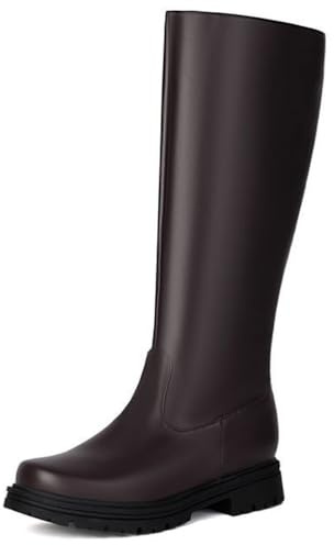 MiaZane Stivali Alti al Ginocchio Donna Comodi Tacco Largo Basso Punta Tonda da Indossare con Cerniera Posteriore Stivali da Equitazione per Autunno Inverno & Abbigliamento Casual,Marrone,38 EU