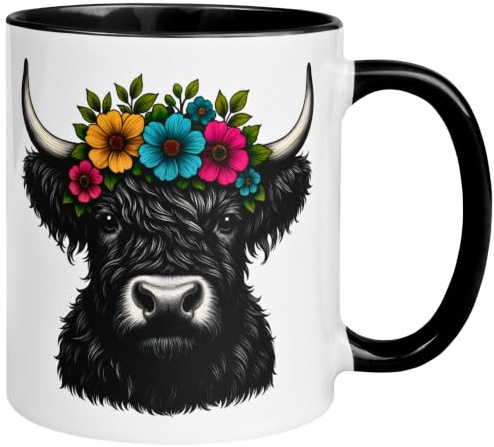 Hochlandrind Tasse | Highland Cow mit Blumenkranz | Rinder Kuh Geschenk
