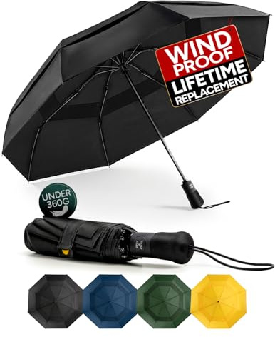 Chakipee Paraguas Resistente al Viento - Paraguas Plegable Antiviento Hombres, Paraguas Automático Portátil Compacto de Viaje, Tejido 210T, Toldo con doble ventilación