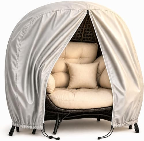 widesmile Double Egg Chair Cover Waterproof Heavy Duty 230x200CM, Gray | Garden Cocoon Wicker Patio 2 Seat Large Egg Swing Chair Pod Cover, 420D Oxford Fabric With Zipper and Drawstring