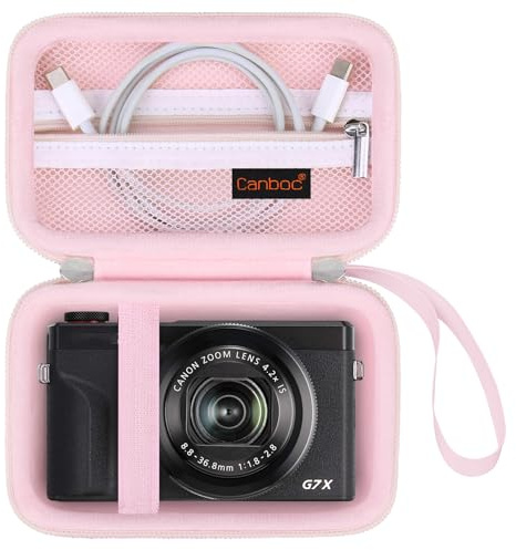 Canboc Tragetasche für Canon PowerShot G7 X Mark III / G7X Mark II Digital 4K Vlogging Kamera, SX740 SX730 Kameratasche, Reißverschluss Mesh Tasche passt USB-Kabel, Batterien, Gelee Pink