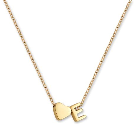 GD GOOD.designs Buchstaben Kette mit Herzanhänger (A–Z) | Personalisierte Herzkette aus 316L Edelstahl - 18K vergoldet | Verstellbare Halskette für Damen 42–47 cm