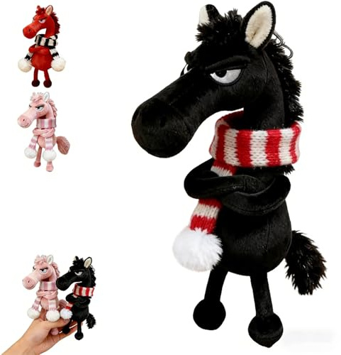 JOYTIX Mascotte 2026 Année du Cheval Porte-clés Cheval Peluche, Animal Chanceux Rose/Noir/Rouge, pour Clé Sac à Dos Sac, Cadeau Anniversaire Femmes Hommes Enfants Pendentif (Noir)