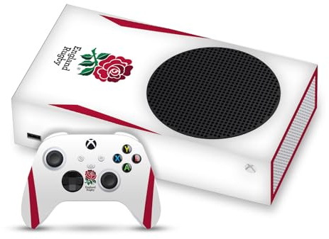 Head Case Designs Offizielle England Rugby Union Home 2025/26 Wappen-Set Vinyl Haut Gaming Aufkleber kompatibel mit Xbox Series S Console and Controller Bundle