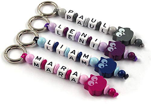 Schlüsselanhänger mit Namen - handmade - Kinder - Erwachsene - Taschenbaumler - Eule - Schlüsselring - verschiedene Farben - Schlüsselanhänger mit Gravur- personalisiert