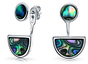 Boucles d'oreilles géométriques bohèmes cercle disque demi-lune en nacre avec veste amovible à clou pour femmes en argent sterling .925