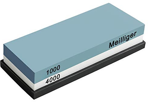 Meilliger Schleifstein Körnung 1000/4000 Abziehstein doppelseitiger Messerschleifer Messerschärfer Wetzstein Schleifhilfe Set für Messer mit Rutschfestem Silikonhalter
