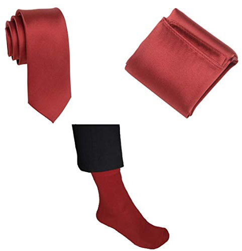 Einstecktuch mit Socken und Krawatte im Premium-Set in rot 100% Seide inkl. Geschenkverpackung im gleichen einfarbigen Farbton als Accessoires für den Herren-Anzug | ideal für die Hochzeit
