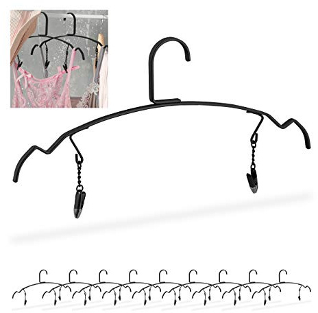 Relaxdays Kleiderbügel 50er Set, schwarz | Dessous & Lingerie Bügel mit 2 Klammern, Unterwäschebügel Metall, 33 cm breit