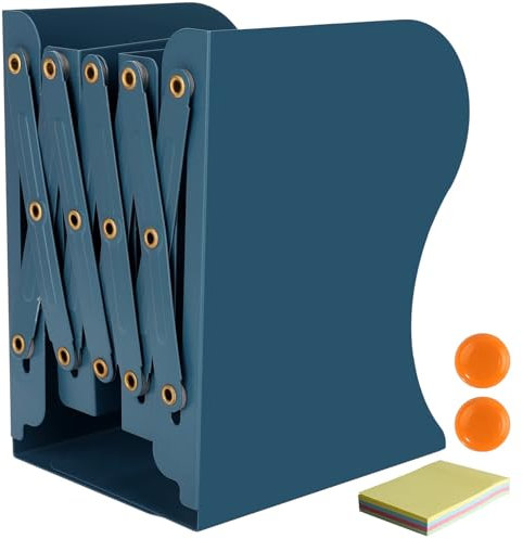 DIFIT Buchstütze, Verstellbar Buchstützen, Metall Bücherstützen, Erweiterbare Bücherhalter Book End, Bücherstütze für Regal, Blau Buchstützen Metall für Schreibtisch(1Stück)
