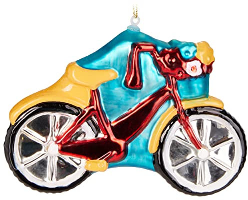 BRUBAKER Fahrrad Rot mit Glitzer - Handbemalte Weihnachtskugel aus Glas - Mundgeblasener Christbaumschmuck Figuren Lustig Deko Anhänger Baumkugel - 13 cm