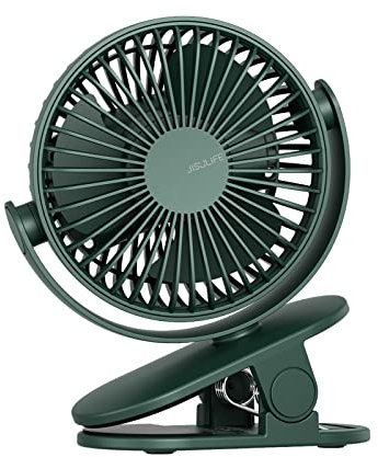 JISULIFE Clip sur Ventilateur de Bureau, Mini Ventilateur de Poussette, Petit Ventilateur Rechargeable USB 4000mAh Avec Vent Fort, 16 heures, 4 Modes, Ventilateur Silencieux à Faible Bruit - Vert