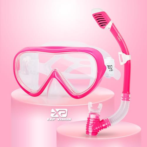 Schnorchelset Kinder, Taucherbrille Kinder Anti-Fog und Trocken Schnorchel - Anti-Leck Tauchmaske Dry Schnorchel Schnorcheln Set für Jungen Mädchen 4-14 (Rosa Satz)