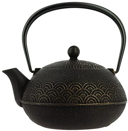 Iwachu Nanbu Tekki Teiera Seigaiha Nero-Oro 900 ml - Ferro Colato dal Giappone