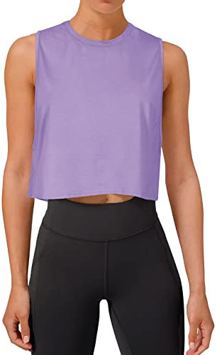 REORIA Damen Crop Tops Workout Tops Lose Ärmellose Cropped Muscle Tank Open Back Shirts Violett M