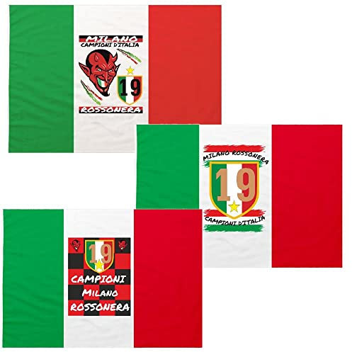 BrolloGroup Bandiera Tricolore Italiana Scudetto Milan Campioni d'Italia 19 Scudetti Milano Rosso Nera PS 13165-BASE