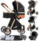 Prokoke Passeggino Trio, Trio Passeggino Neonati con Due Modi Reversibili per Spingere, Passeggino 3 in 1 con Una Lega di Alluminio a Cornice, Trio con Design Pieghevole in Un Clic (225 Black)