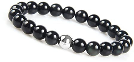 GD GOOD.designs Achat Armband mit 925 Echtsilber Perle I Schwarzes Kugelarmband für Damen und Herren