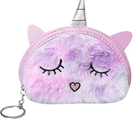 Jagowa Mignon dessin animé demi-cercle pièce licorne broderie mignon mignon pli tie-dye porte-monnaie en peluche porte-monnaie portable cadeau fête d'anniversaire, violet
