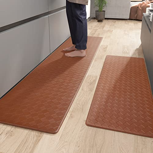 Color G Küchenläufer 44 x 120 + 44 x 180 cm, Anti-Müdigkeit Küchenteppich Waschbar rutschfest, Leder Teppich Küche Öl Resistent, Wasserdicht für Küche, Esszimmer, Wohnzimmer, Büro (Braun)