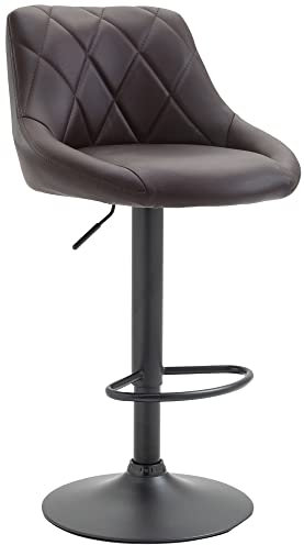 Tabouret De Bar Réglable en Hauteur Lazio Similicuir I Chaise Hauteur De Bar Confortable avec Dossier Et Repose-Pied I Réglable Pivotant, Couleur:Marron, Couleur du Cadre:Noir