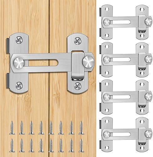 4 PCS Verrou de Porte Coulissante Interieure, Serrure Porte en Acier Inoxydable Loquet Porte de Grange Coulissante avec Vis Bloque Porte Antivol pour Porte, Fenêtre, Placard et Jardin (Argent)