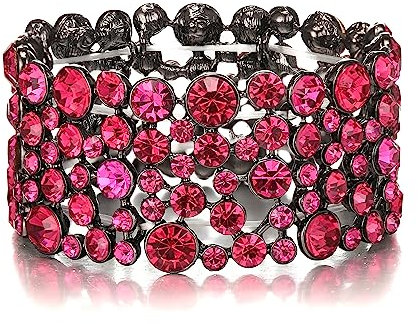 EVER FAITH Damen Österreichische Kristall Bridal breites Stretch-Armband Hot Pink Schwarz-Ton