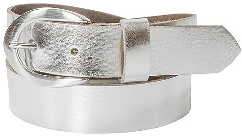 fashionchimp Basic Damengürtel aus 100% echtem Leder, glänzende Gürtel-Schließe, Breite ca. 2,8cm, Made In Germany (Silber-Solar, 95/BW80)