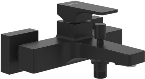 Robinet pour baignoire apparent Villeroy & Boch Architectura, robinet de baignoire avec inverseur et cartouche céramique, mitigeur de baignoire à économie d'eau, rectangulaire, noir mat