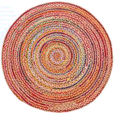 Hausattire Geflochtener böhmischer Teppich, 91 cm, rund, mehrfarbig, kleiner Bauernhof, Jute, Baumwolle, Flickenteppiche für Kinderzimmer, Spielzimmer, bunte Kreise, handgewebt, niedliche Akzentmatte