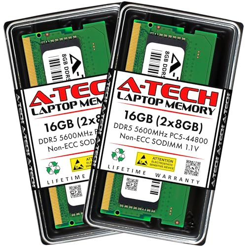 A-Tech 16GB Kit (2x8GB) DDR5 5600MHz PC5-44800 CL46 SODIMM 1.1V Non-ECC Unbuffered SO-DIMM 262-Pin Laptop Computer RAM Memory Upgrade Modules
