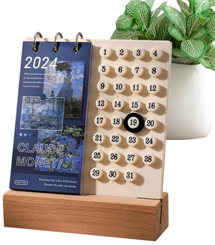 Honhoha Drehbarer Tischkalender, Radkalender | 2024 -Rollkalender aus - Tischdekoration für Zuhause, Büro, Schule, Wohnaccessoire, Tischkalender mit Monats-, Wochentagsanzeige