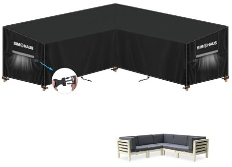SIMPHAUS Housse Protection Canapé D'angle Imperméable Housse Salon de Jardin Angle Exterieur Housse de Canapé Jardin Résistant à la Poussière Anti UV 420D Tissu Oxford 215x215x90x80/60cm